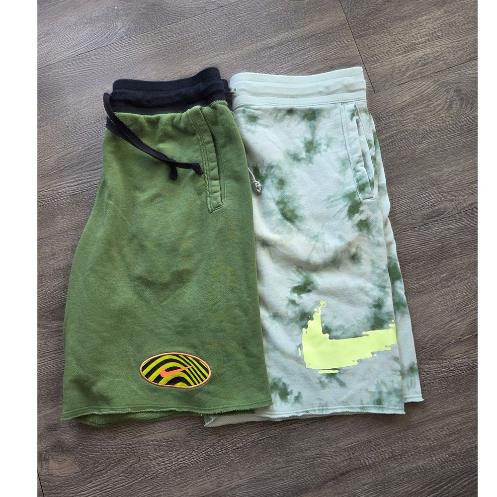 Nike Shorts Bundle Mens M Green Tie Dye Olive French Terry Raw Hem 2 Pack